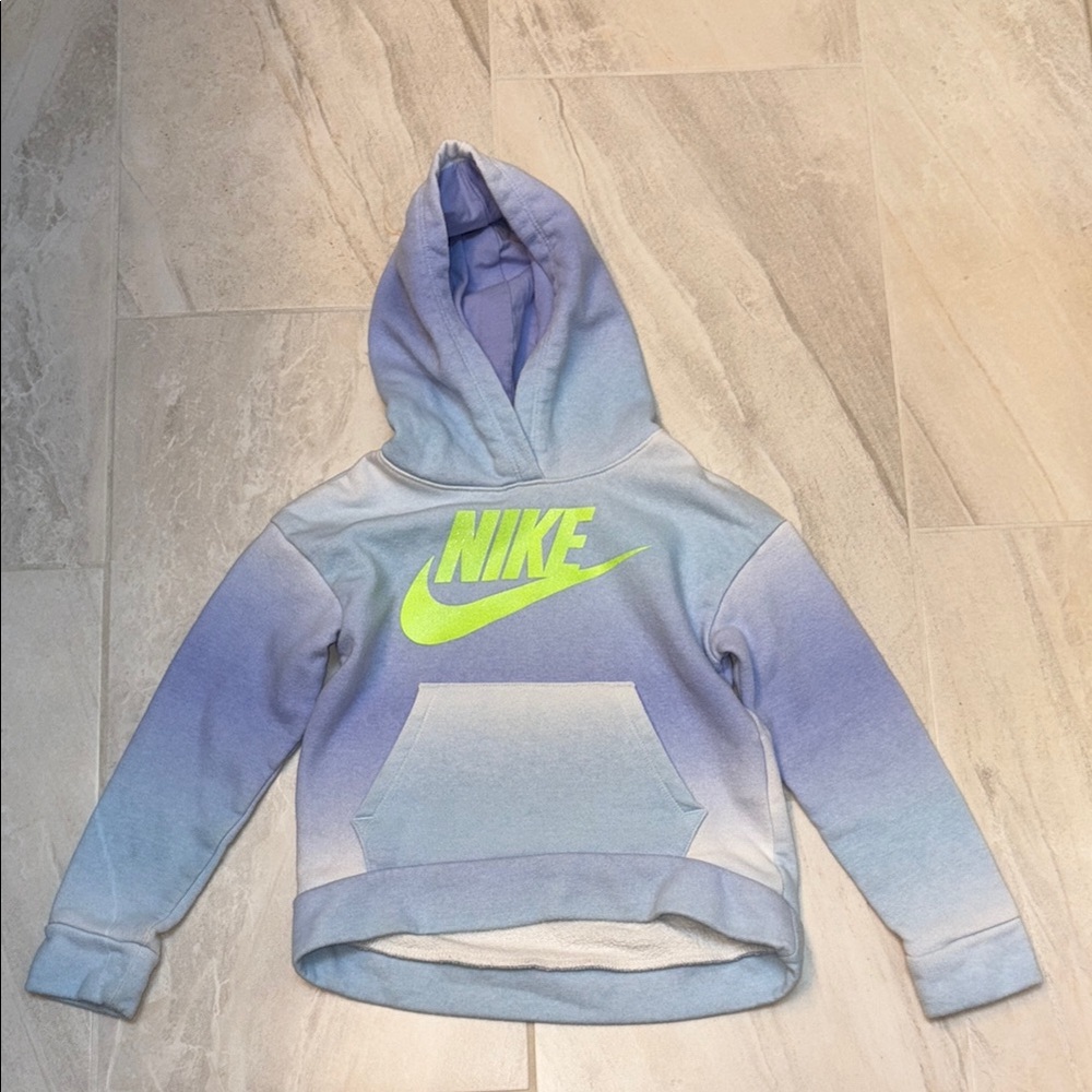 Nike (5-6 Years) unisex high/low Blue and Green Pullover Hoodie Sweatshirt